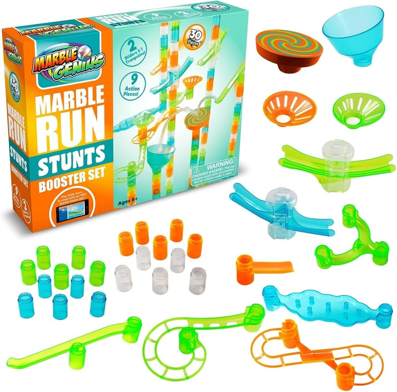 Marble Run Stunts Booster Set with 9 Action Pieces for Ages 5+