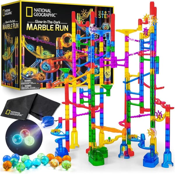 Glowing Marble Run Construction Set - 250 Pieces with 50 Marbles