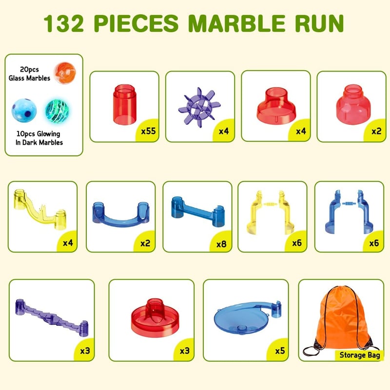 STEM Building Toy: 132-Piece Marble Run Set for Kids 3+