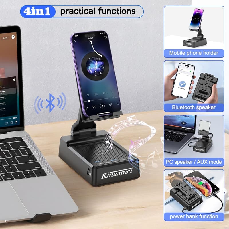 Wireless Bluetooth Speaker & Power Bank with Phone Holder - Gifts for Dad