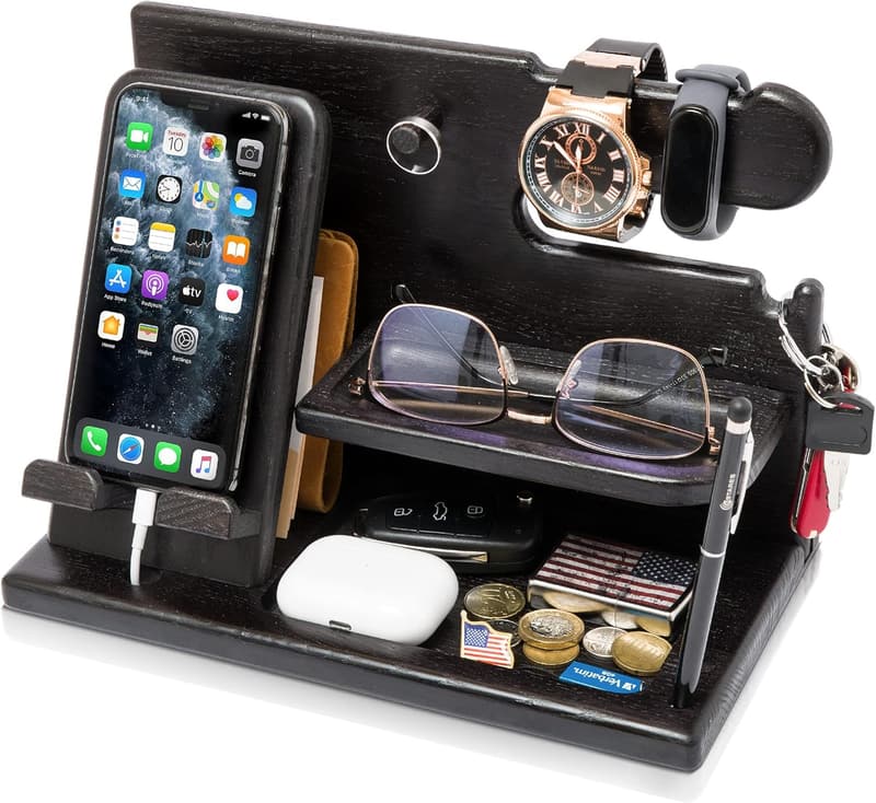 Birthday Gift: Wood Phone Docking Station Organizer for Men