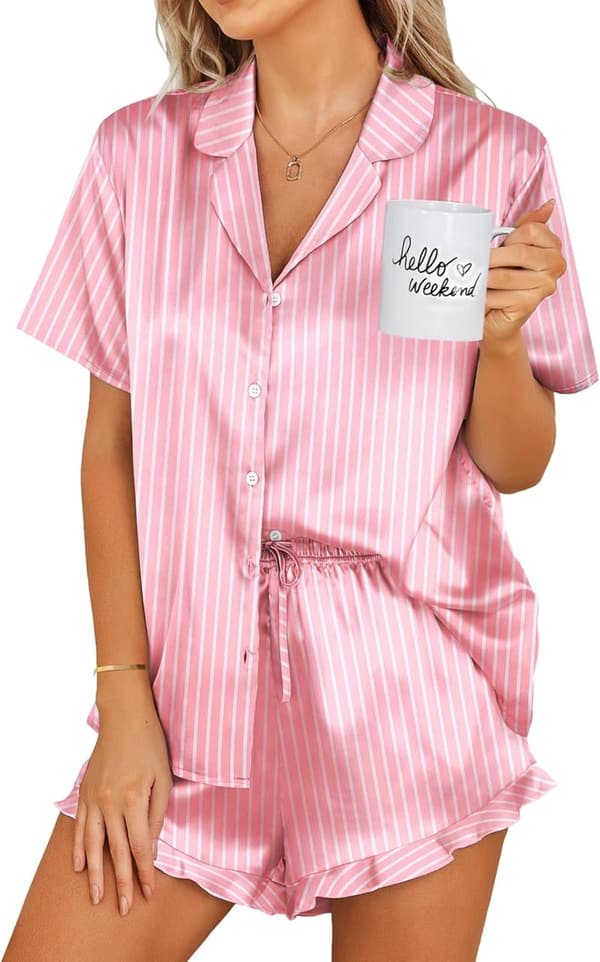 Women's Satin Ruffle Pajama Set - 2 Piece Sleepwear