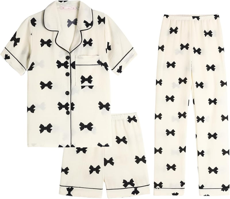 Big Girls 3-Piece Sleepwear Set - Button Down, Short Sleeve, Crepe