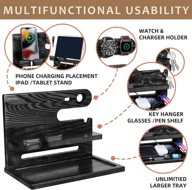 Father's Day Wood Phone Docking Station and Nightstand Organizer