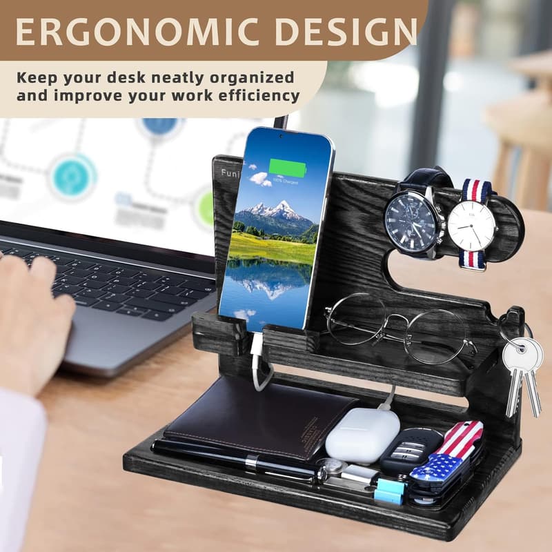 Father's Day Wood Phone Docking Station and Nightstand Organizer