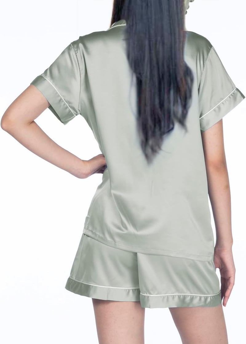 Silk Satin Floral Pajama Set for Women, Short Sleeve, XS-4XL