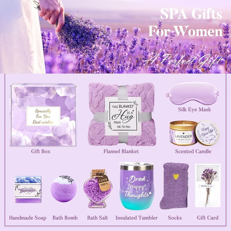 Lavender Spa Gift Basket for Women - Relaxation & Self-Care