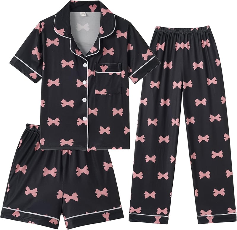 Girls 3-Piece Button Down Pajama Set with Pockets