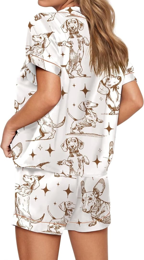 Women's Funny Graphic Pajama Set - Button-Down Top & Shorts