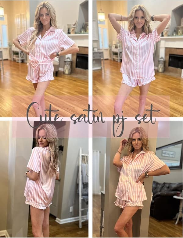 Women's Ruffle Satin Pajamas Set with Notch Collar