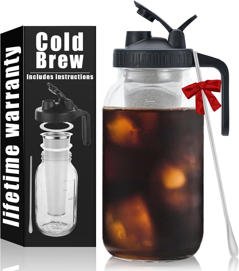 Cold Brew Mason Coffee Maker - 64oz BPA-Free Pitcher & Filter