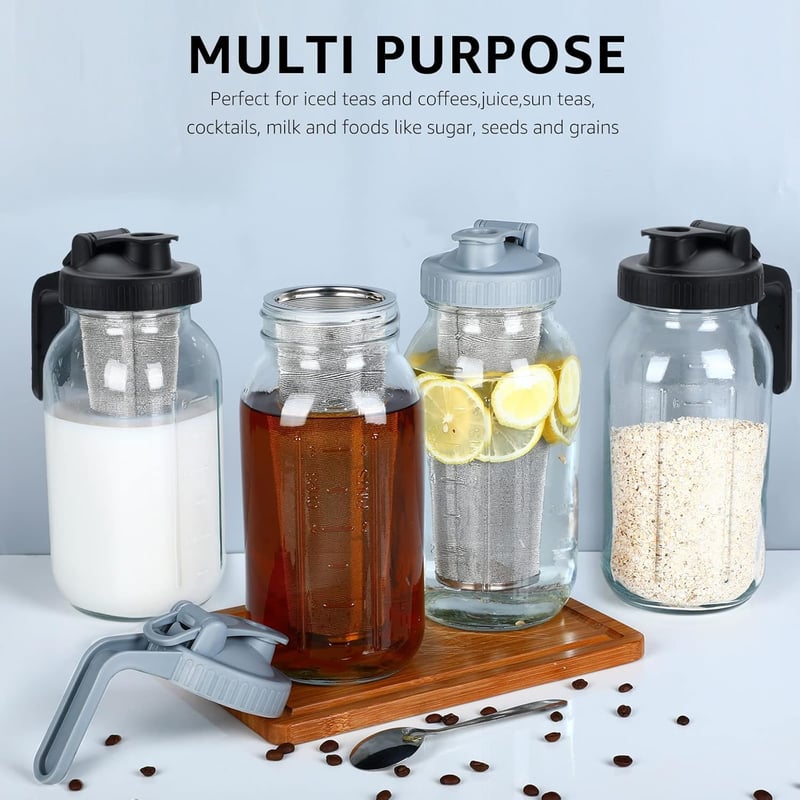 Cold Brew Mason Coffee Maker - 64oz BPA-Free Pitcher & Filter