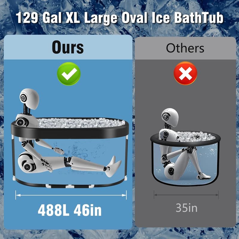 Collapsible 129 Gal XL Oval Ice Bath Tub for Athletes