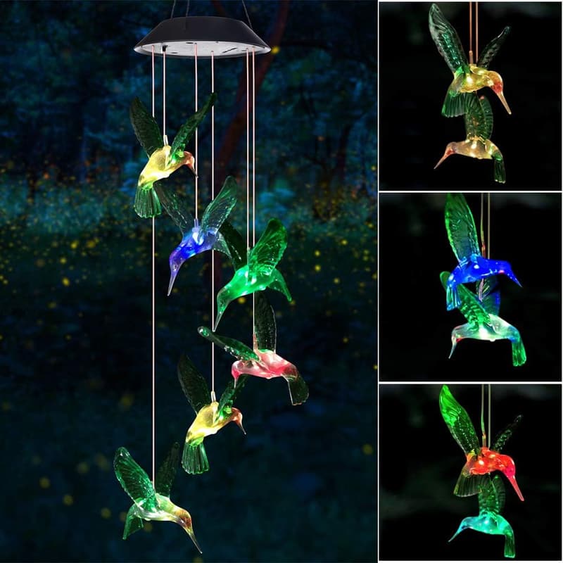 Solar Hummingbird Wind Chime - Outdoor Decor for Mom