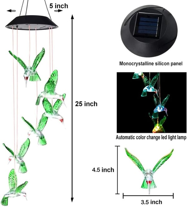 Solar Hummingbird Wind Chime - Outdoor Decor for Mom