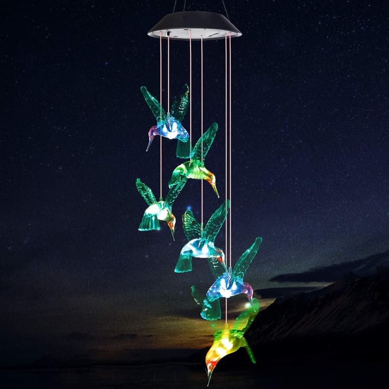 Solar Hummingbird Wind Chime - Outdoor Decor for Mom