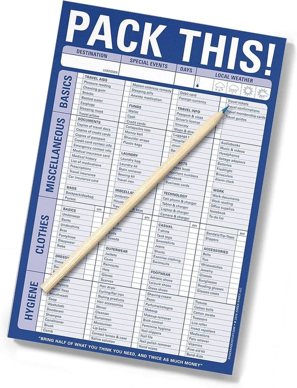 Packing List Notepad, 6x9 inches, for Organized Travel