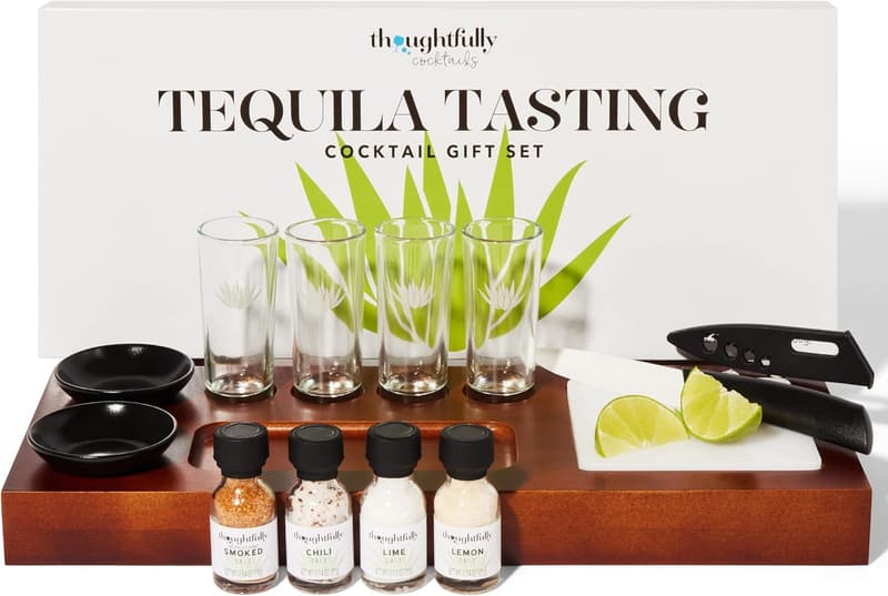 Tequila Tasting Gift Set with Wooden Flight Board & Shot Glasses