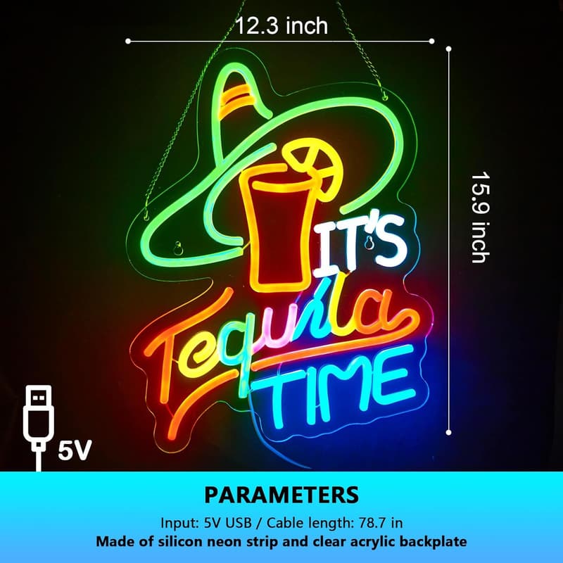 Tequila Time Neon Sign - Dimmable LED Wall Decor