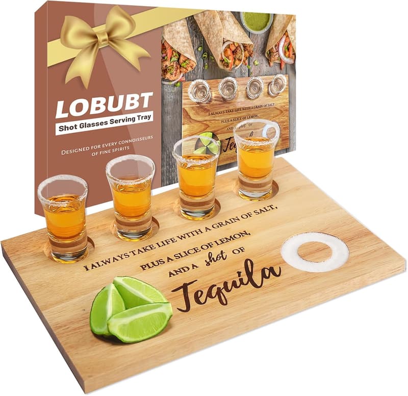 Tequila Shot Serving Tray with Salt Rim for Parties