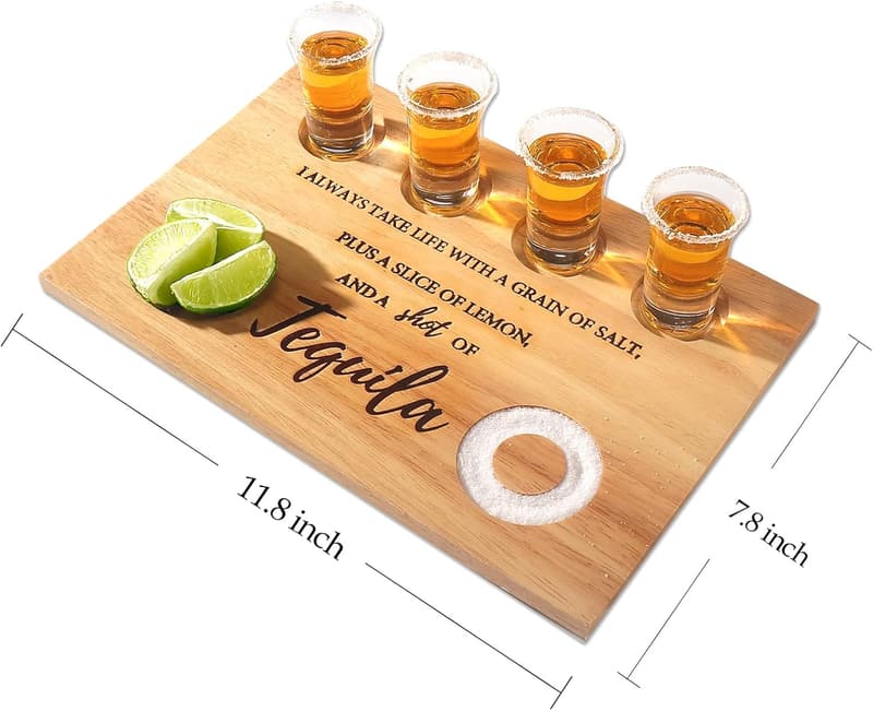 Tequila Shot Serving Tray with Salt Rim for Parties