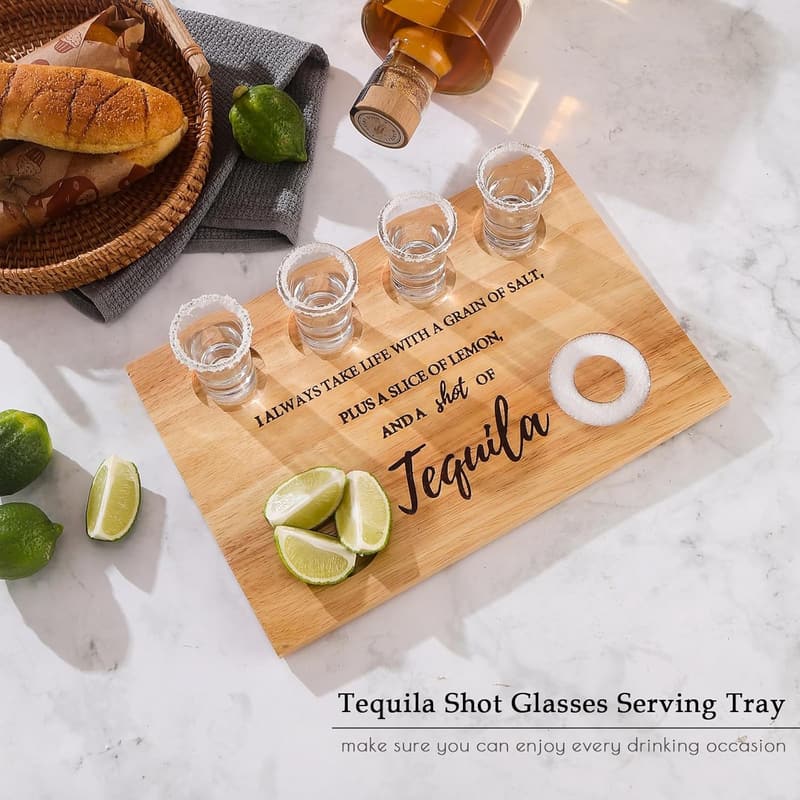 Tequila Shot Serving Tray with Salt Rim for Parties