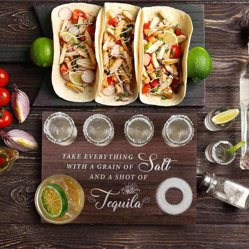 Tequila Shot Serving Tray for Housewarming Parties - Wooden Holder