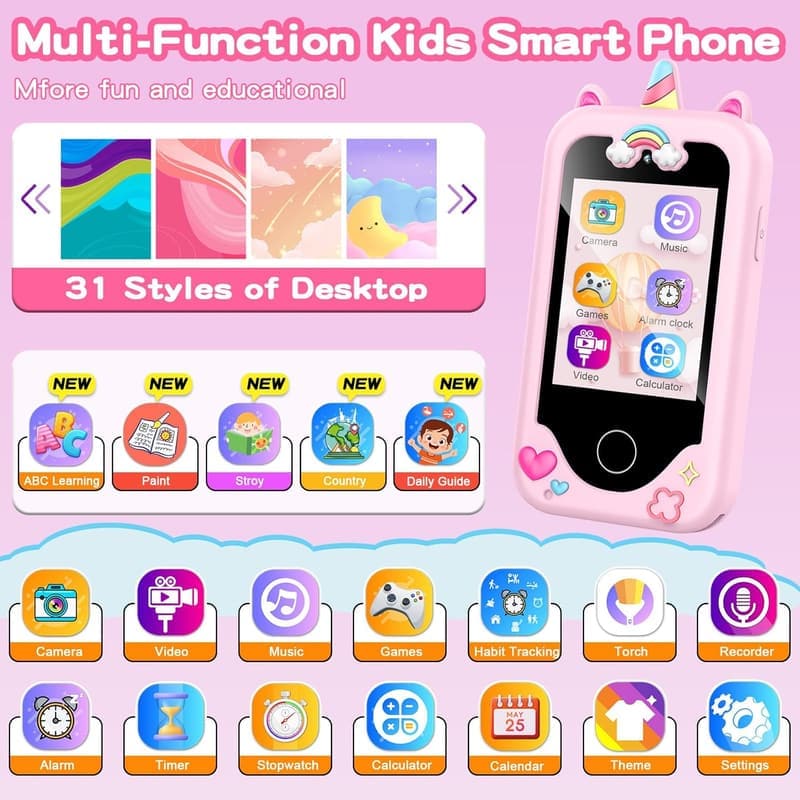 Kids Smart Phone for Girls Age 3-10 - Learning Toy with Dual Camera
