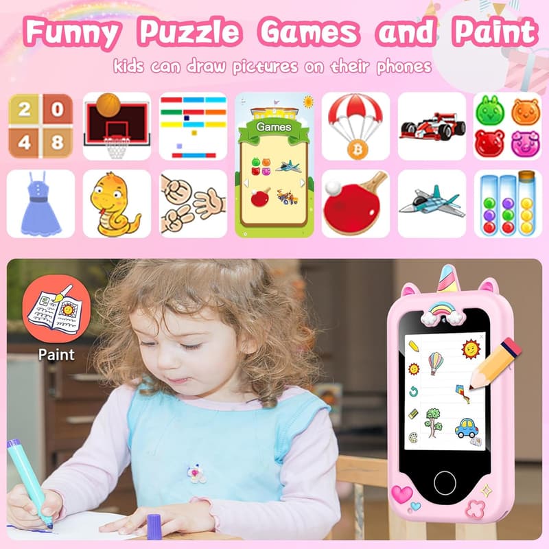 Kids Smart Phone for Girls Age 3-10 - Learning Toy with Dual Camera