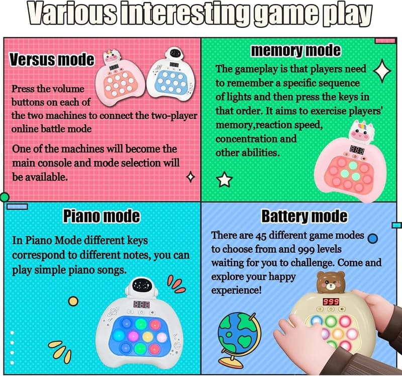 LED Handheld Fidget Game - Push Pop Sensory Toy for Kids