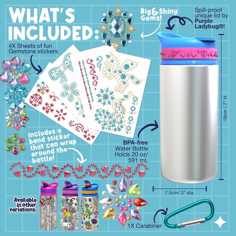 DIY Water Bottle Craft Set with Gem Stickers for Girls 5-10
