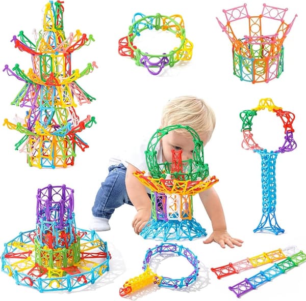 STEM Building Blocks Set - 270 Flexible Interlocking Pieces for Kids