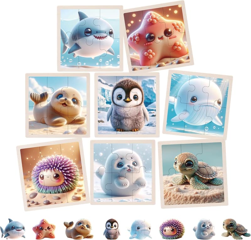 Ocean-Themed Montessori Puzzles - 8 Pack for Toddlers Ages 2-6