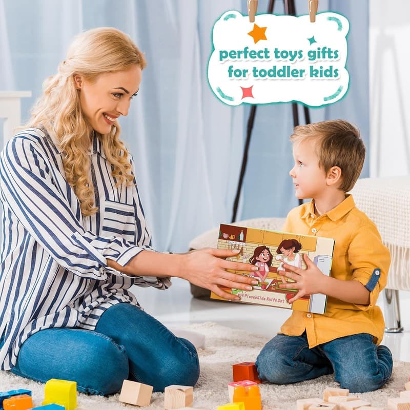 Kids Cooking Knife Set with Wooden Board - Safe for Ages 3-12