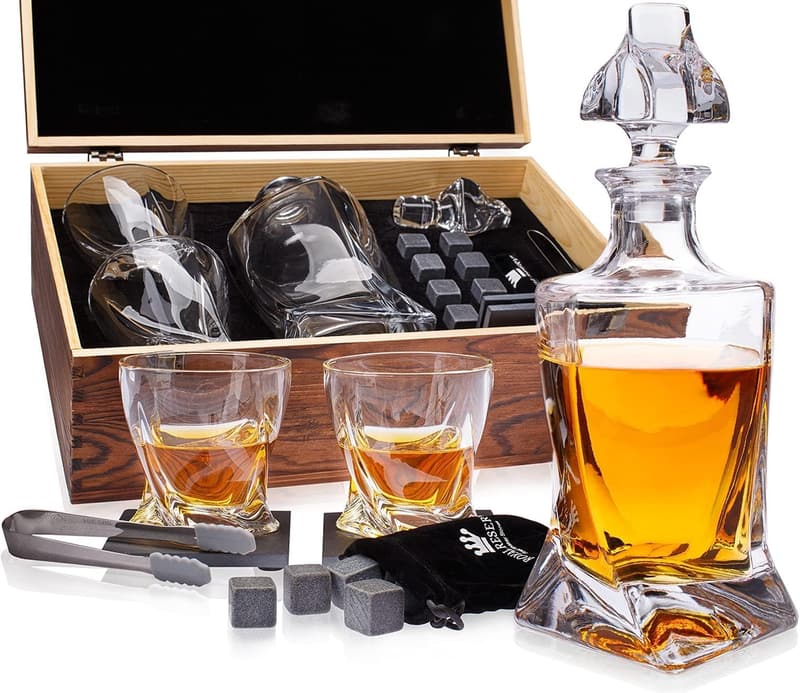 Whiskey Decanter Set - 34 oz Twisted Glasses & Accessories