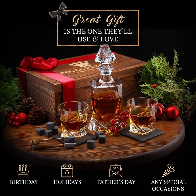 Whiskey Decanter Set - 34 oz Twisted Glasses & Accessories