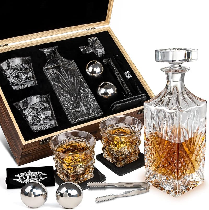 Whiskey Decanter Set with Stones & Coasters for Men