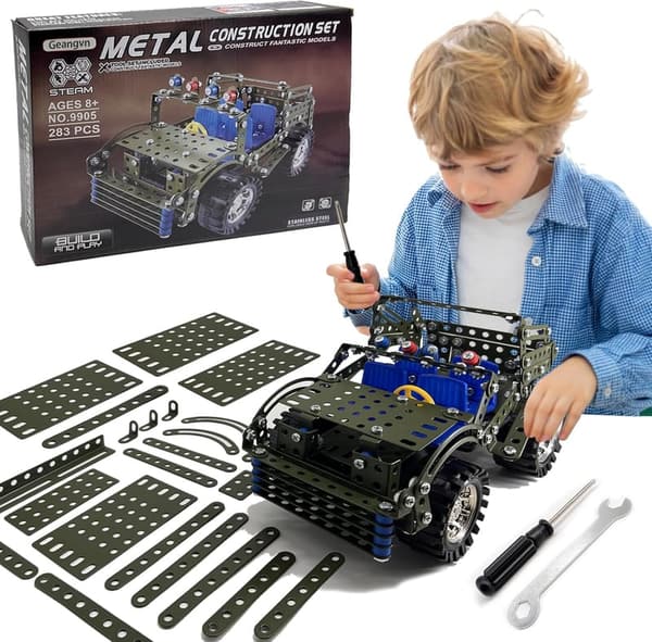 STEM Building Toy: 283-Piece Metal Model Car Kit for Ages 8+