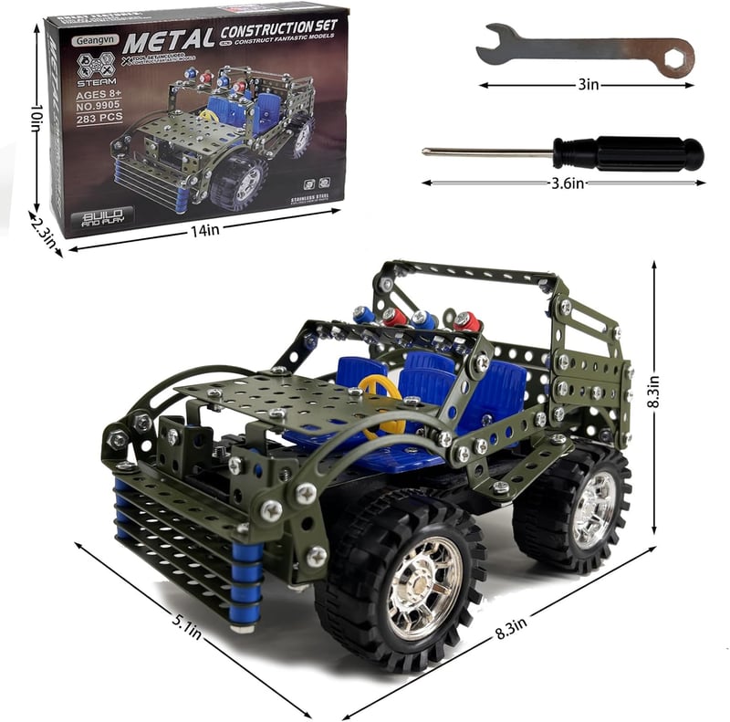 STEM Building Toy: 283-Piece Metal Model Car Kit for Ages 8+