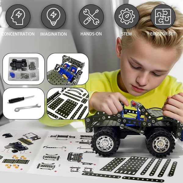 STEM Building Toy: 283-Piece Metal Model Car Kit for Ages 8+