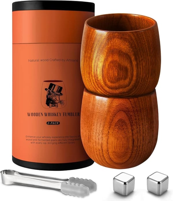 Whiskey Glasses Set of 2 - Handcrafted Wooden Gifts for Men