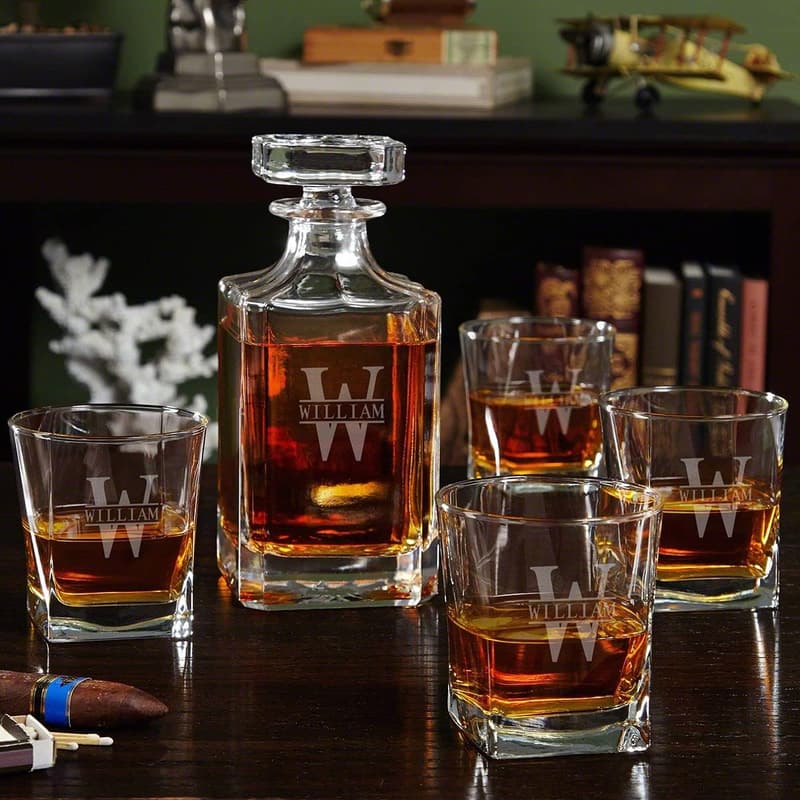 Whiskey Decanter Set with 4 Glasses - Personalized Gift
