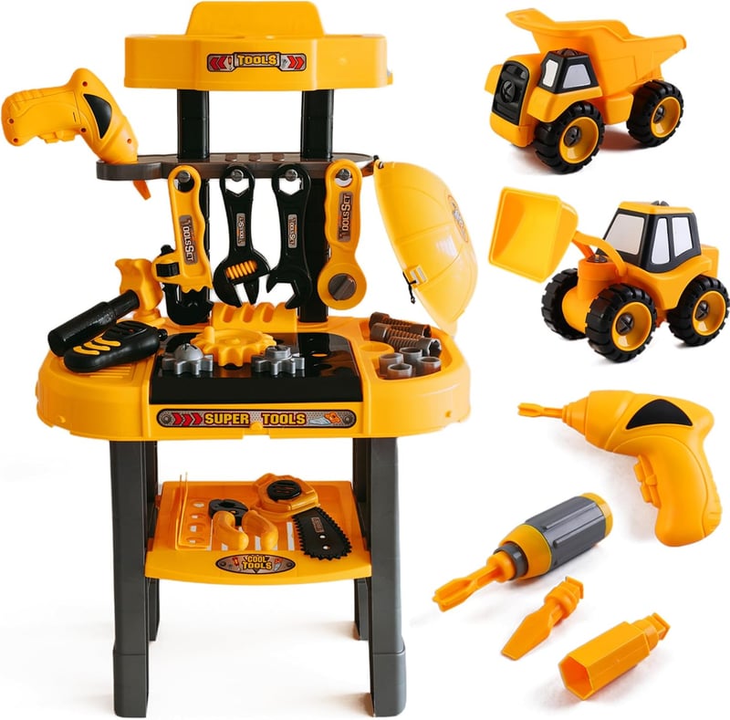 Toddler Construction Tool Set with Battery-Operated Drill