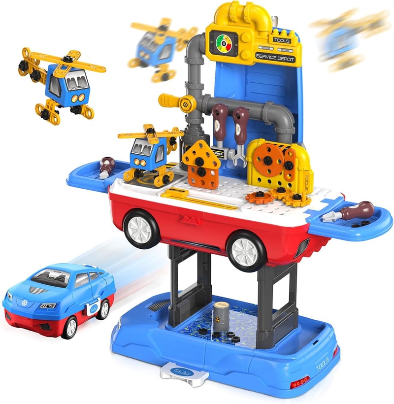 Kids Tool Set - Transformable Workbench with 69 Toy Tools for Ages 3+