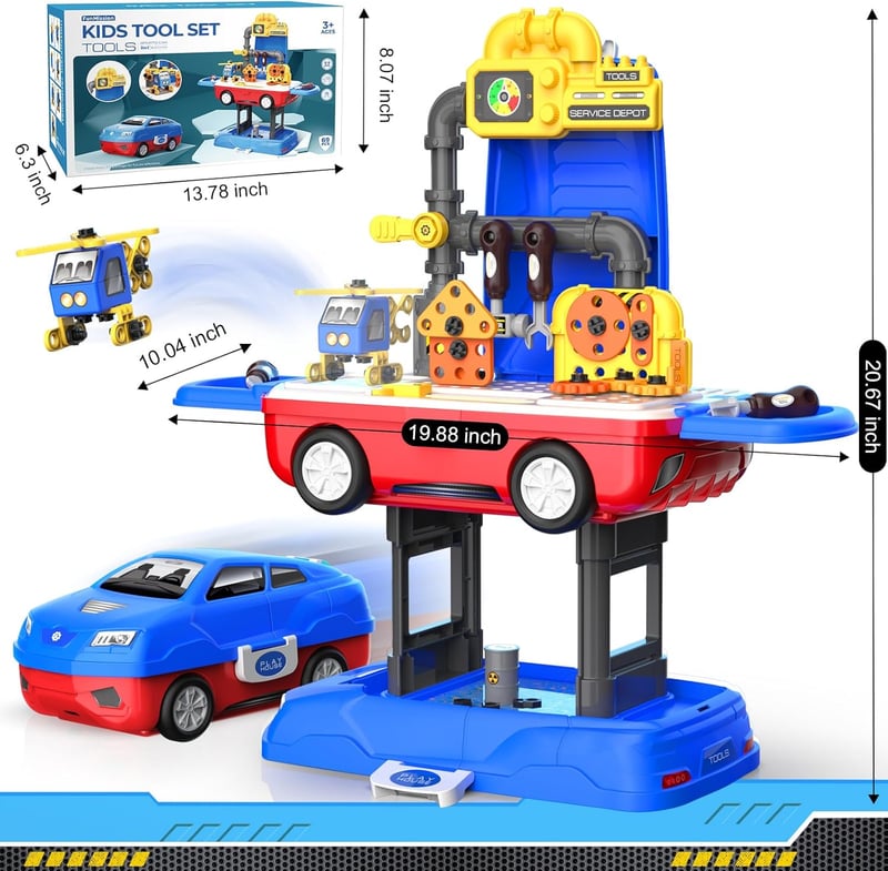 Kids Tool Set - Transformable Workbench with 69 Toy Tools for Ages 3+