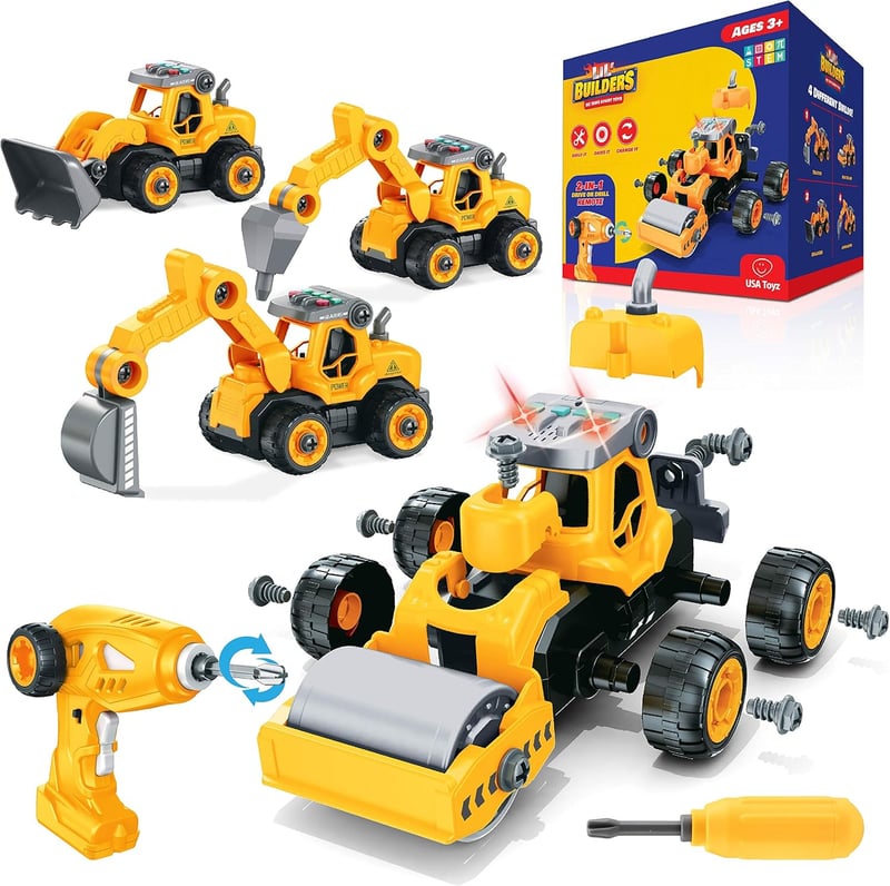 4-in-1 Construction Toy with Drill for Kids - STEM Building Truck