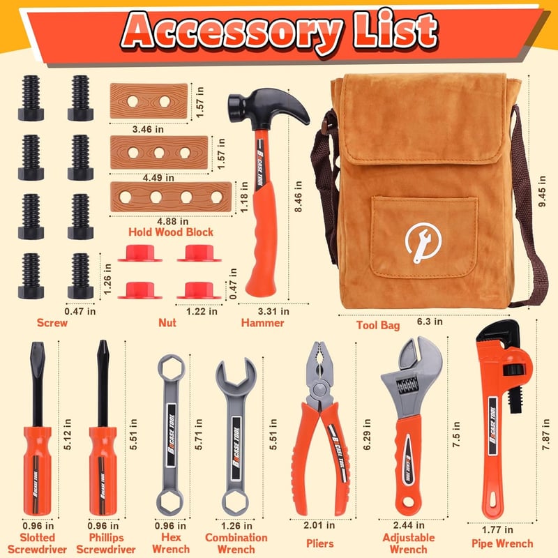 Toddler Tool Set with Bag - 26PCS Pretend Play Kit for Ages 3-6
