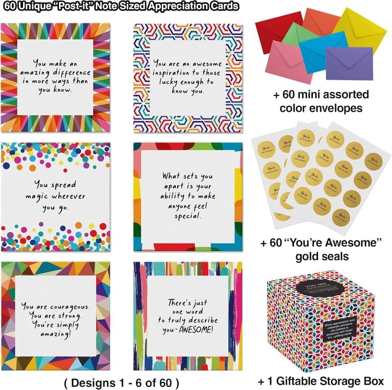Inspirational Cards Set for Appreciation & Gratitude, 3.5x3.5