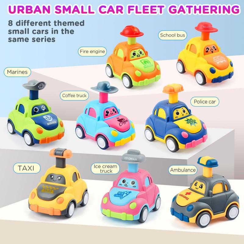 Press and Go Car Toy Set for Toddlers Ages 1-3, 8-Pack