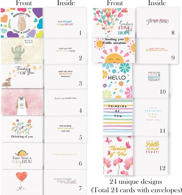 Thinking of You Encouragement Cards - 24 Unique Designs